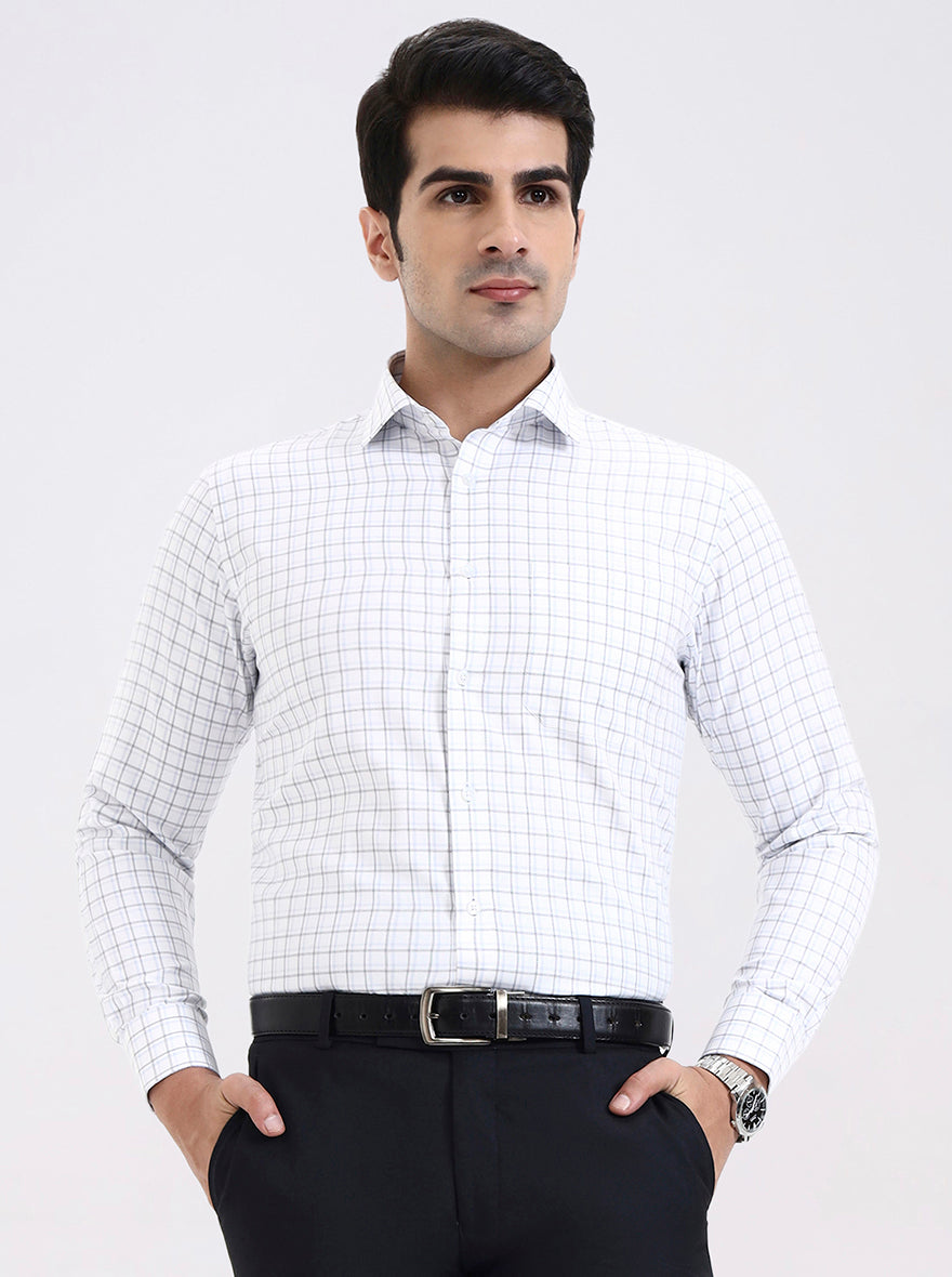 White & Black Checked Slim Fit Formal Shirt | Greenfibre