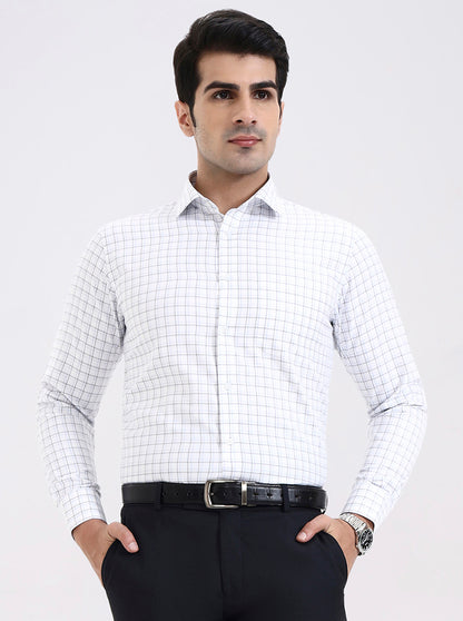 White & Black Checked Slim Fit Formal Shirt | Greenfibre
