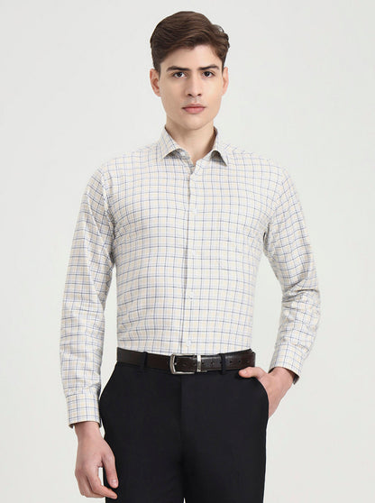 Yellow Checked Regular Fit Formal Shirt | JadeBlue