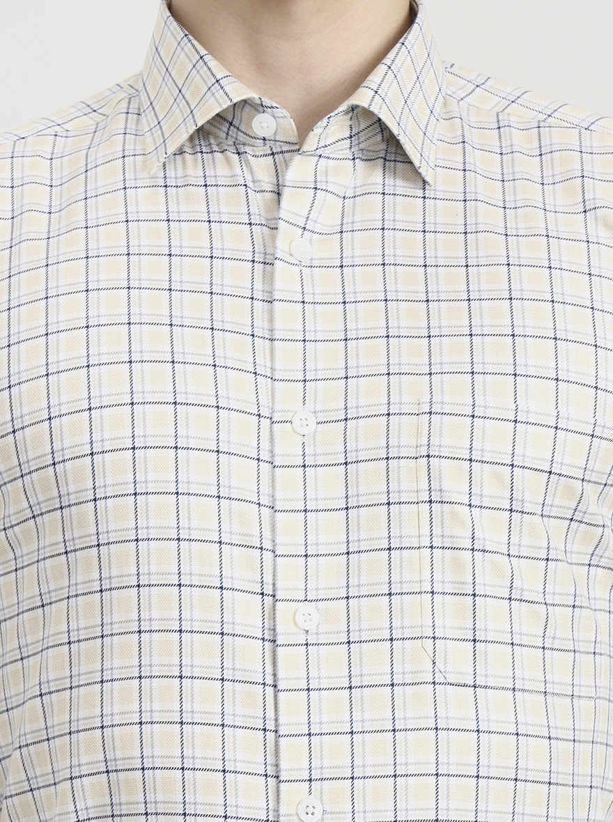 Yellow Checked Regular Fit Formal Shirt | JadeBlue