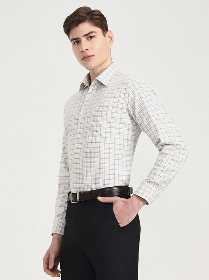 Yellow Checked Regular Fit Formal Shirt | JadeBlue