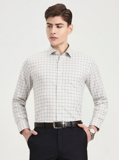 Yellow Checked Regular Fit Formal Shirt | JadeBlue