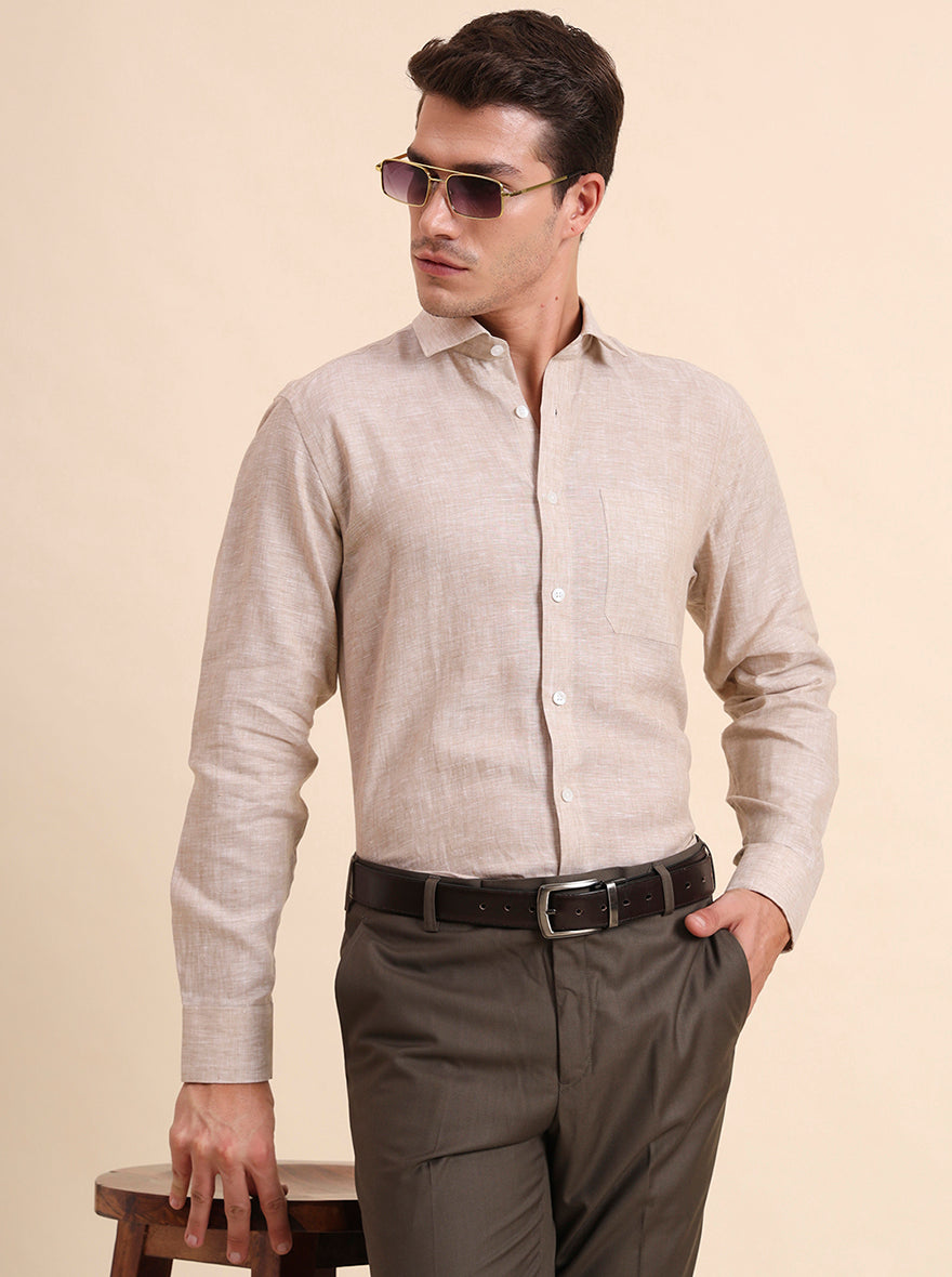 Natural Solid Regular Fit Formal Shirt | JadeBlue