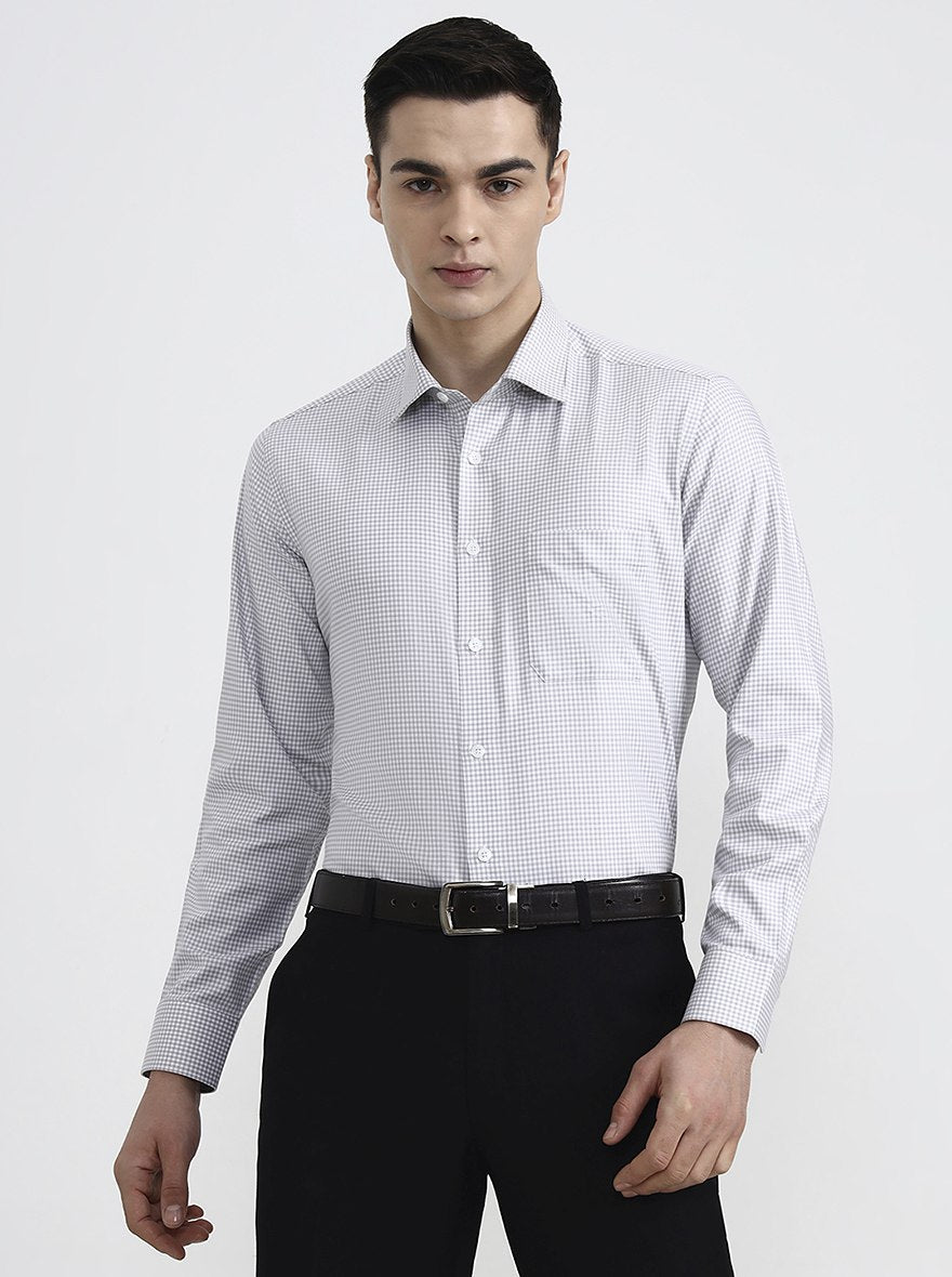 White & Brown Checked Regular Fit Formal Shirt | JadeBlue