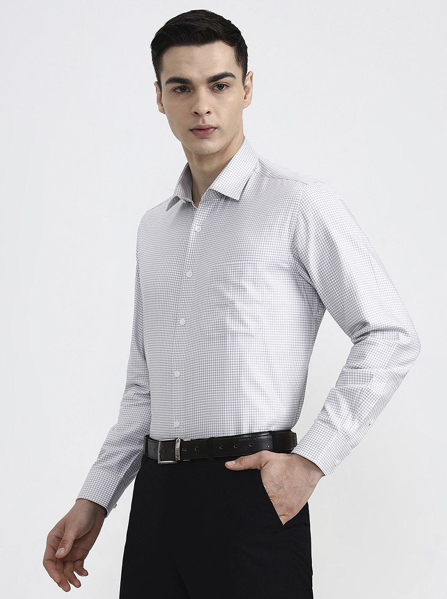 White & Brown Checked Regular Fit Formal Shirt | JadeBlue