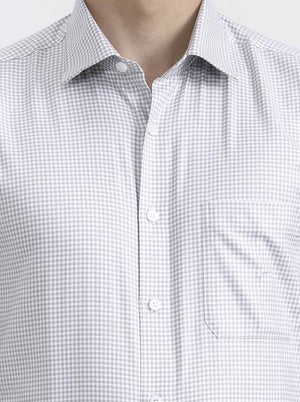 White & Brown Checked Regular Fit Formal Shirt | JadeBlue