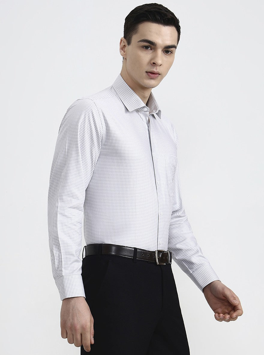 White & Brown Checked Regular Fit Formal Shirt | JadeBlue