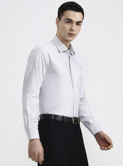 White & Brown Checked Regular Fit Formal Shirt | JadeBlue