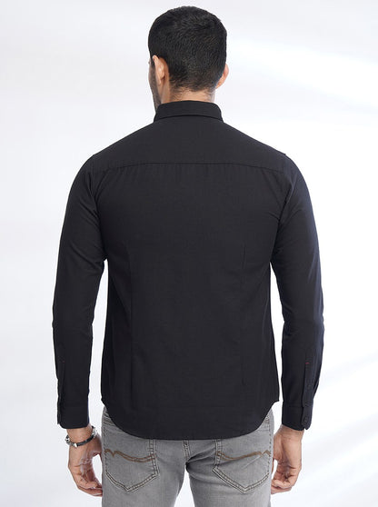 Black Solid Slim Fit Casual Shirt | Greenfibre