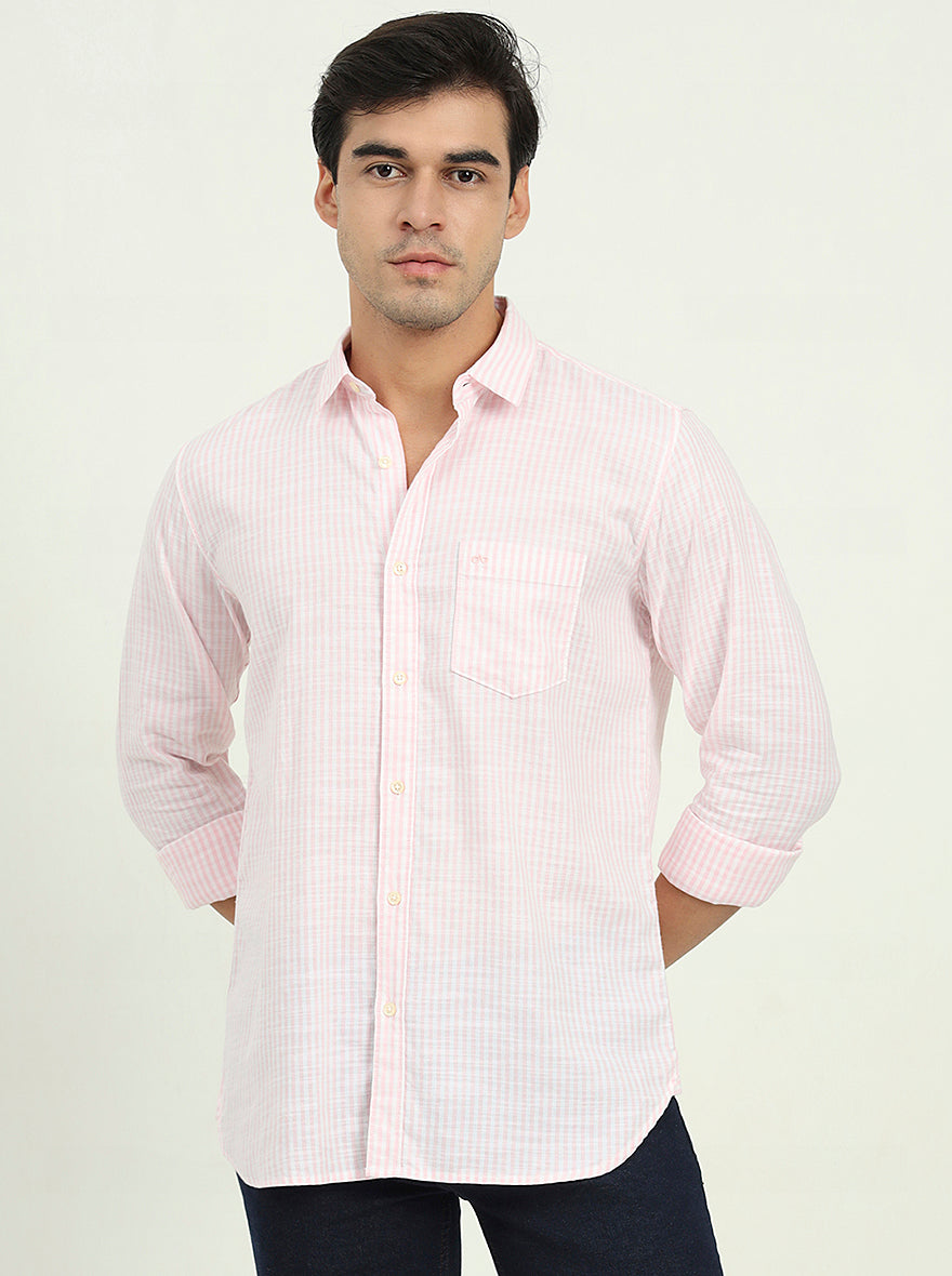 Pink Striped Slim Fit Casual Shirt | JadeBlue