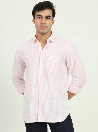 Pink Striped Slim Fit Casual Shirt | JadeBlue