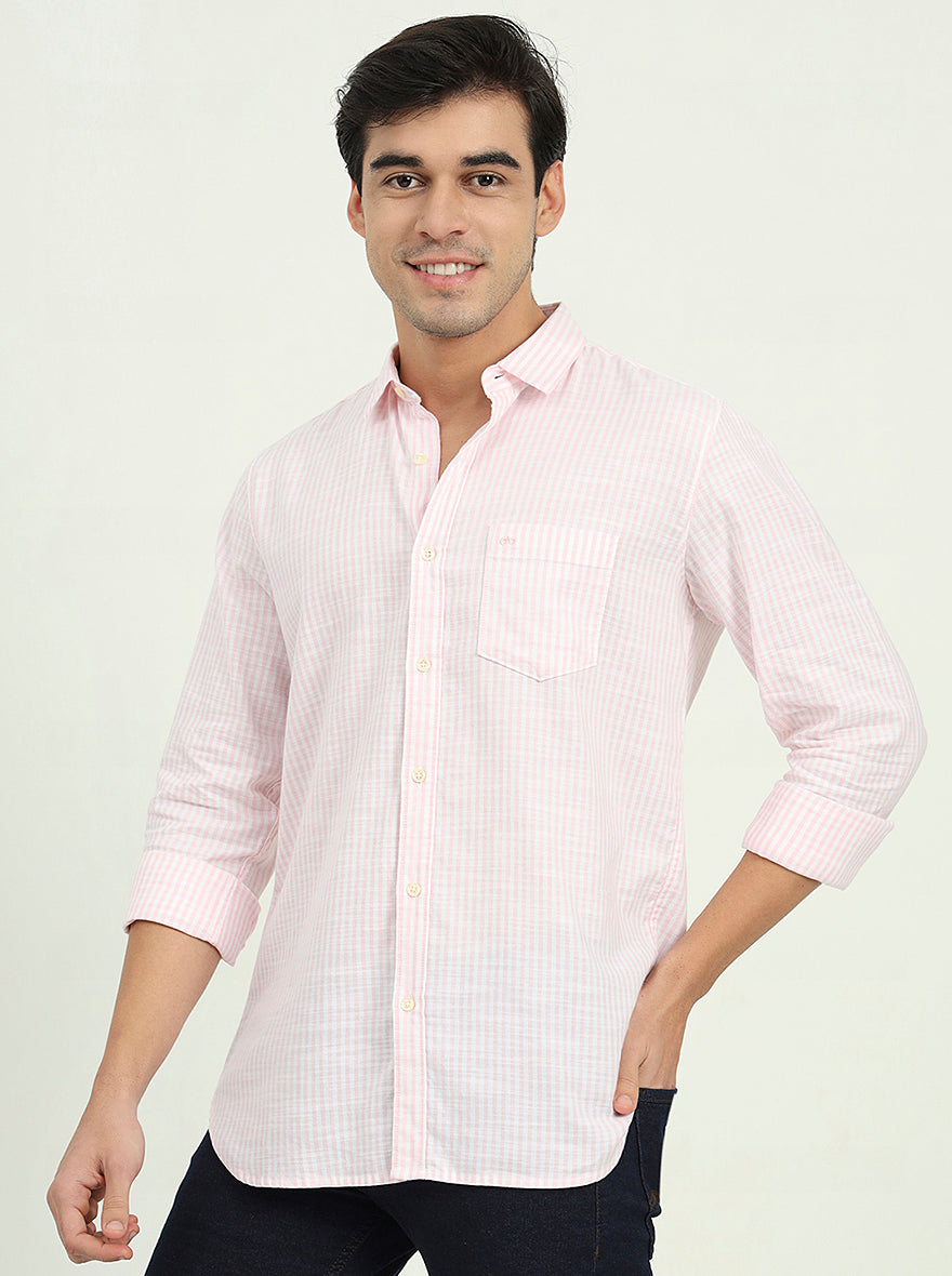 Pink Striped Slim Fit Casual Shirt | JadeBlue