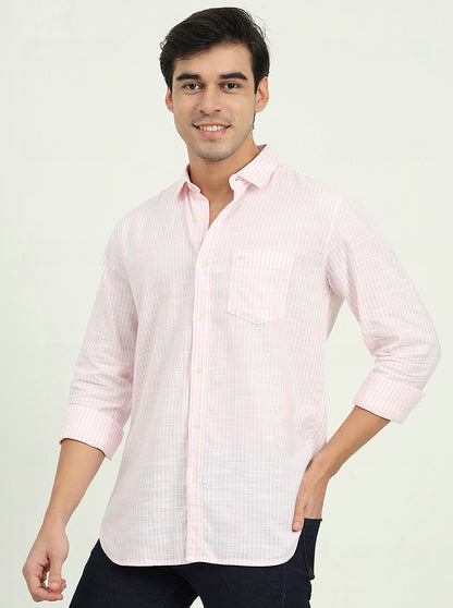 Pink Striped Slim Fit Casual Shirt | JadeBlue
