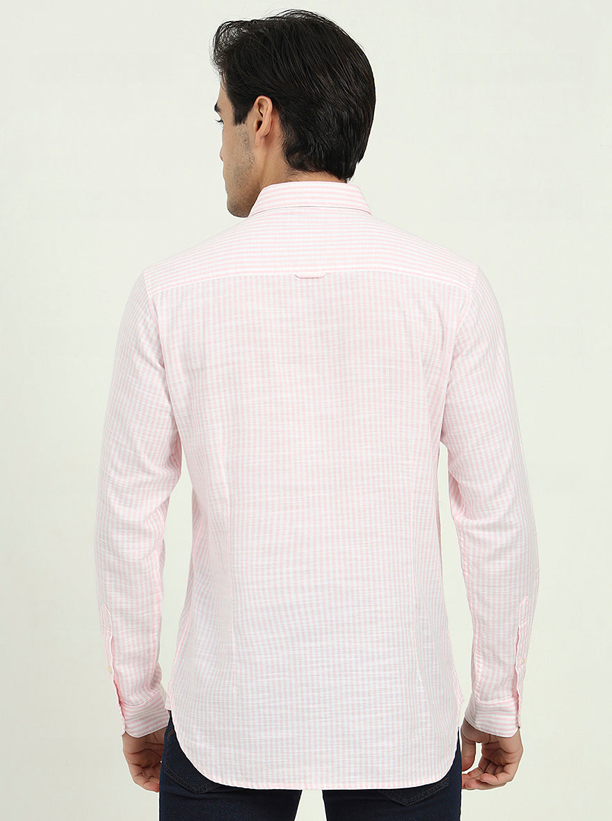 Pink Striped Slim Fit Casual Shirt | JadeBlue