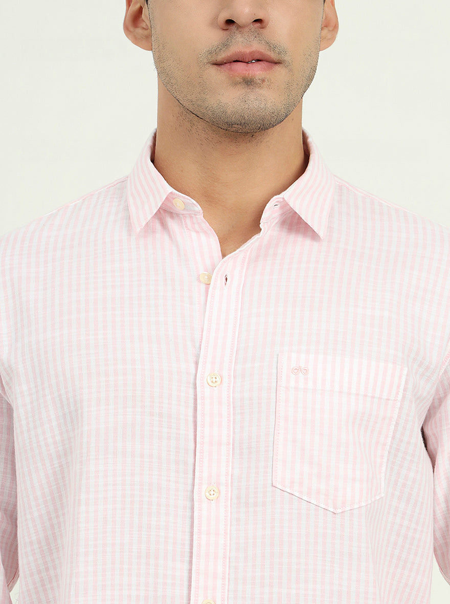Pink Striped Slim Fit Casual Shirt | JadeBlue