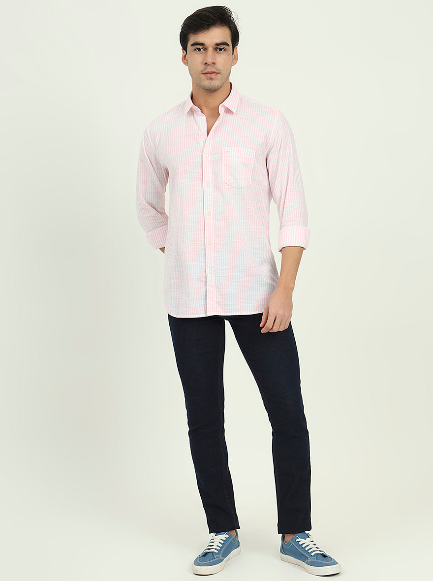 Pink Striped Slim Fit Casual Shirt | JadeBlue