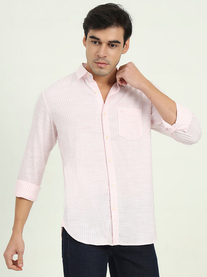 Pink Striped Slim Fit Casual Shirt | JadeBlue