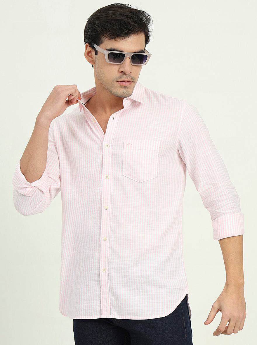 Pink Striped Slim Fit Casual Shirt | JadeBlue