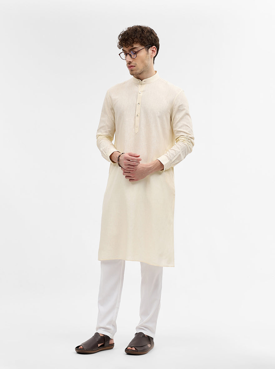 Cream Solid Modi Kurta | JadeBlue