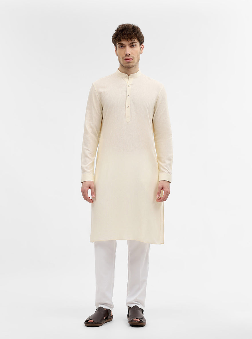 Cream Solid Modi Kurta | JadeBlue