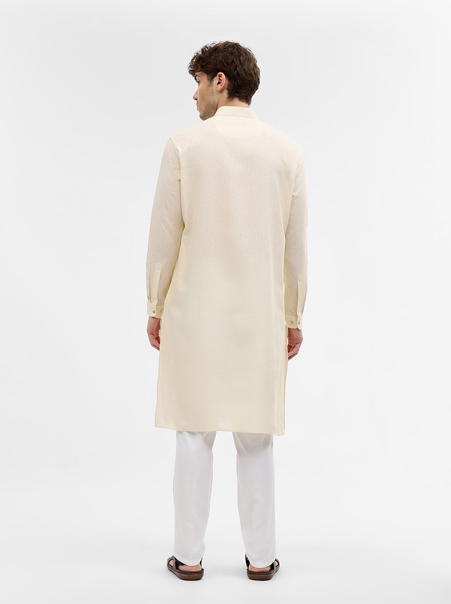 Cream Solid Modi Kurta | JadeBlue