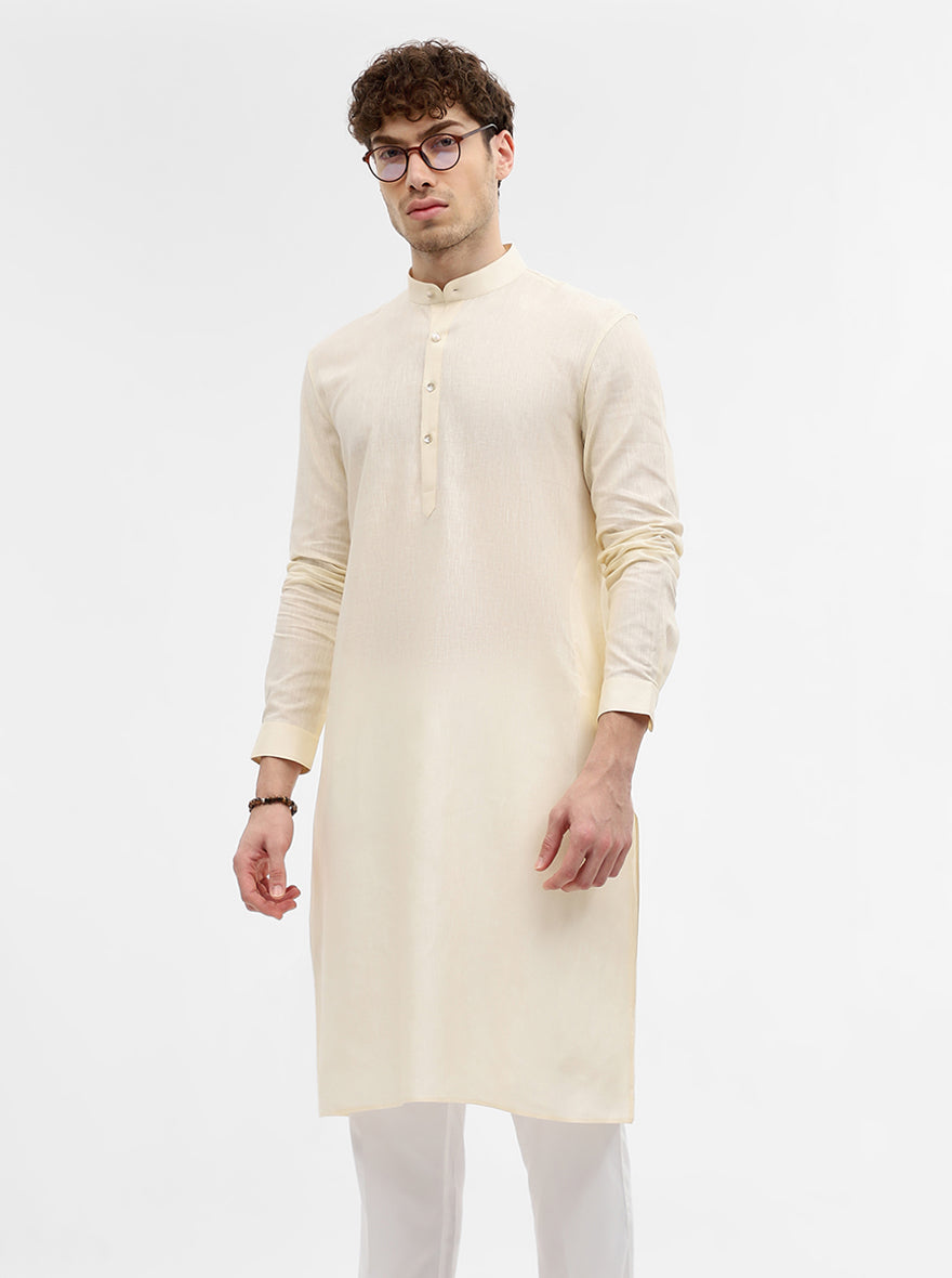 Cream Solid Modi Kurta | JadeBlue