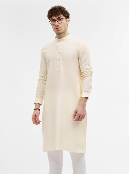 Cream Solid Modi Kurta | JadeBlue