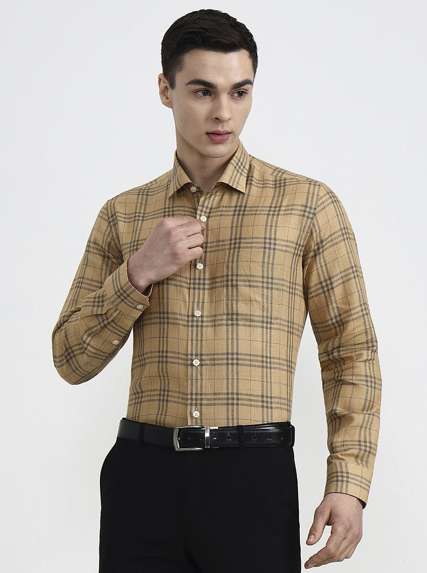 Fawn & Grey Checked Slim Fit Formal Shirt | JadeBlue