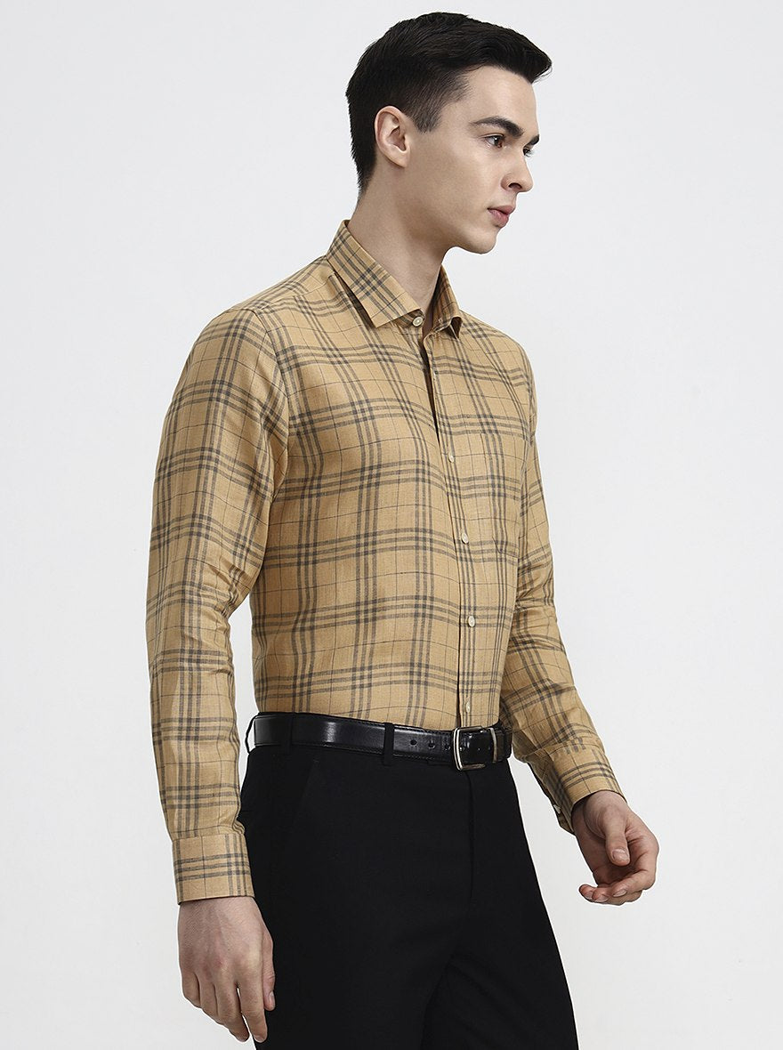 Fawn & Grey Checked Slim Fit Formal Shirt | JadeBlue