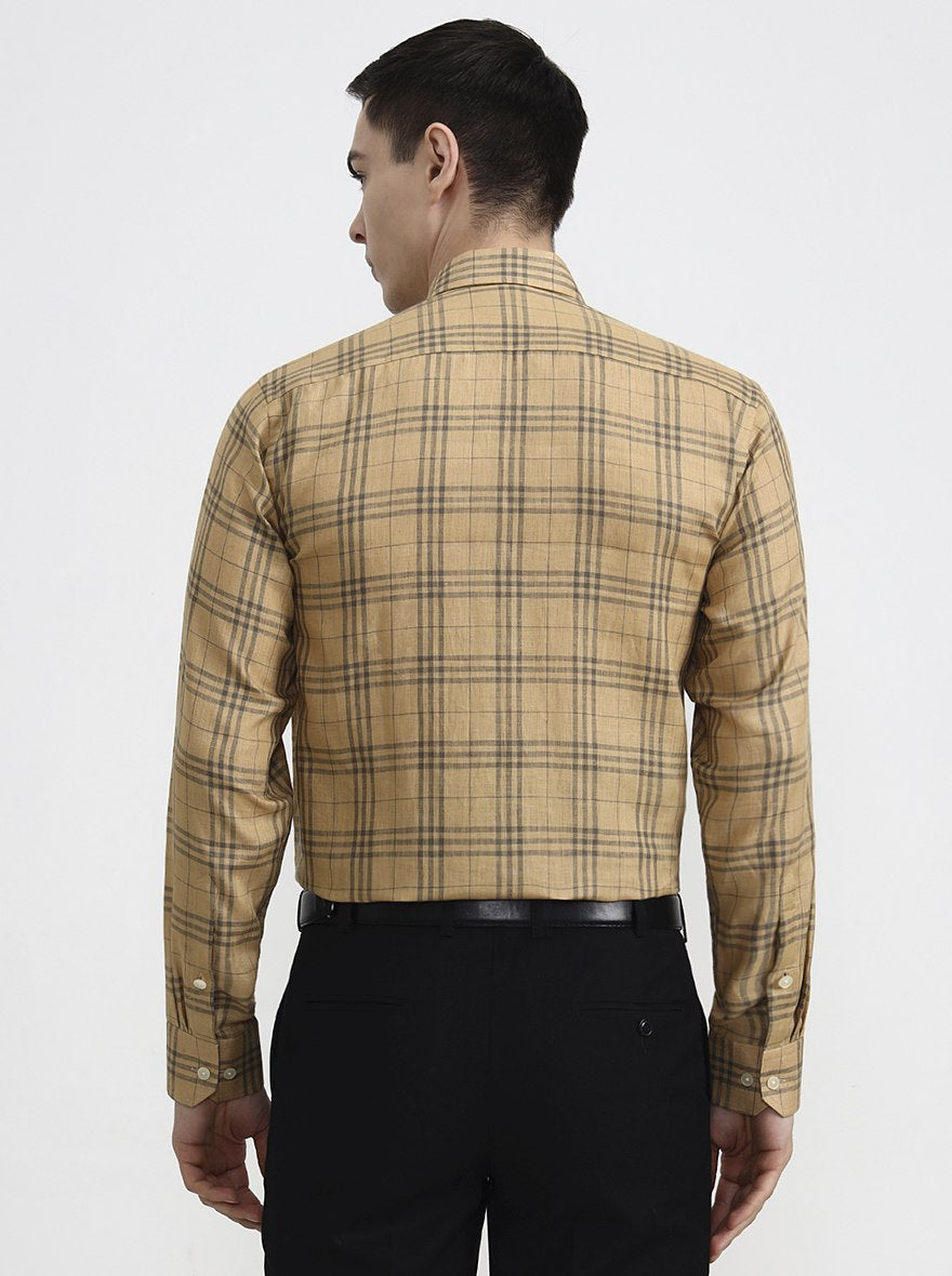 Fawn & Grey Checked Slim Fit Formal Shirt | JadeBlue