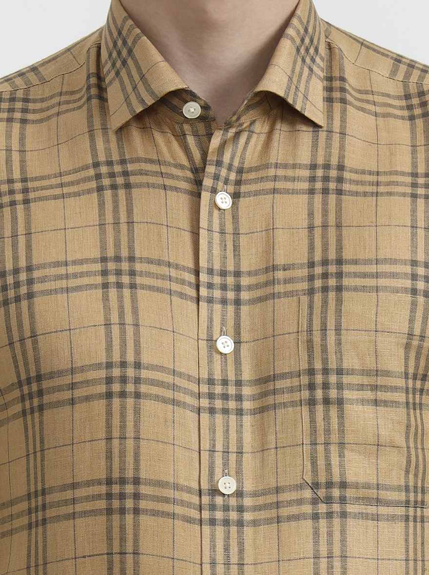 Fawn & Grey Checked Slim Fit Formal Shirt | JadeBlue