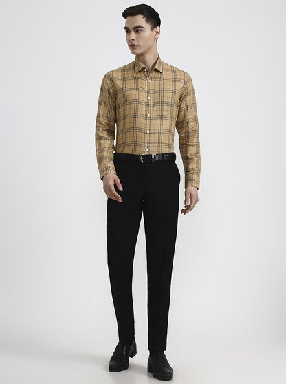 Fawn & Grey Checked Slim Fit Formal Shirt | JadeBlue