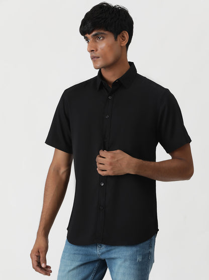 Black Solid Slim Fit Casual Shirt | Greenfibre