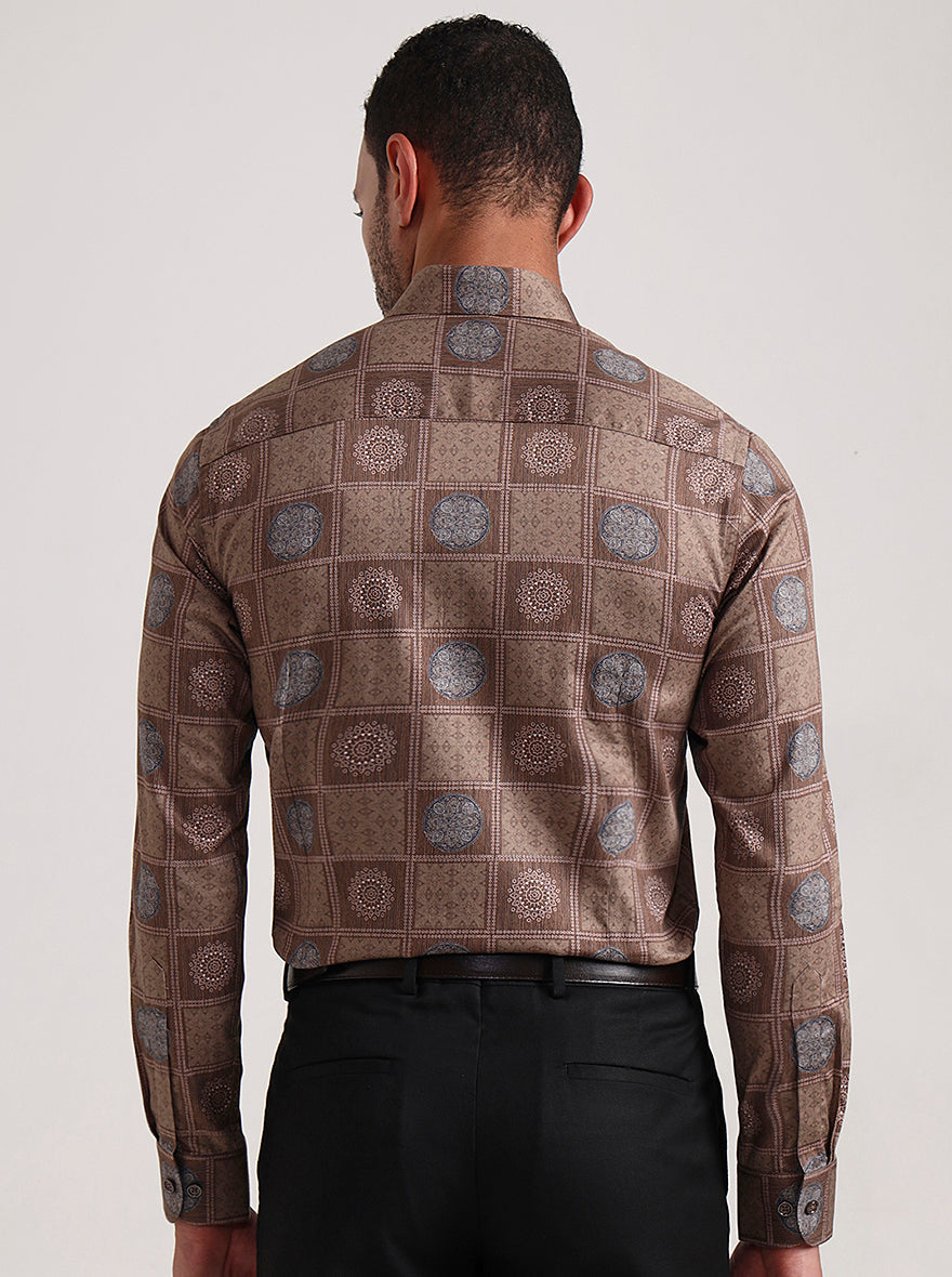 Brown Printed Slim Fit Party Wear Shirt | Wyre
