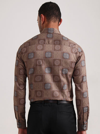 Brown Printed Slim Fit Party Wear Shirt | Wyre