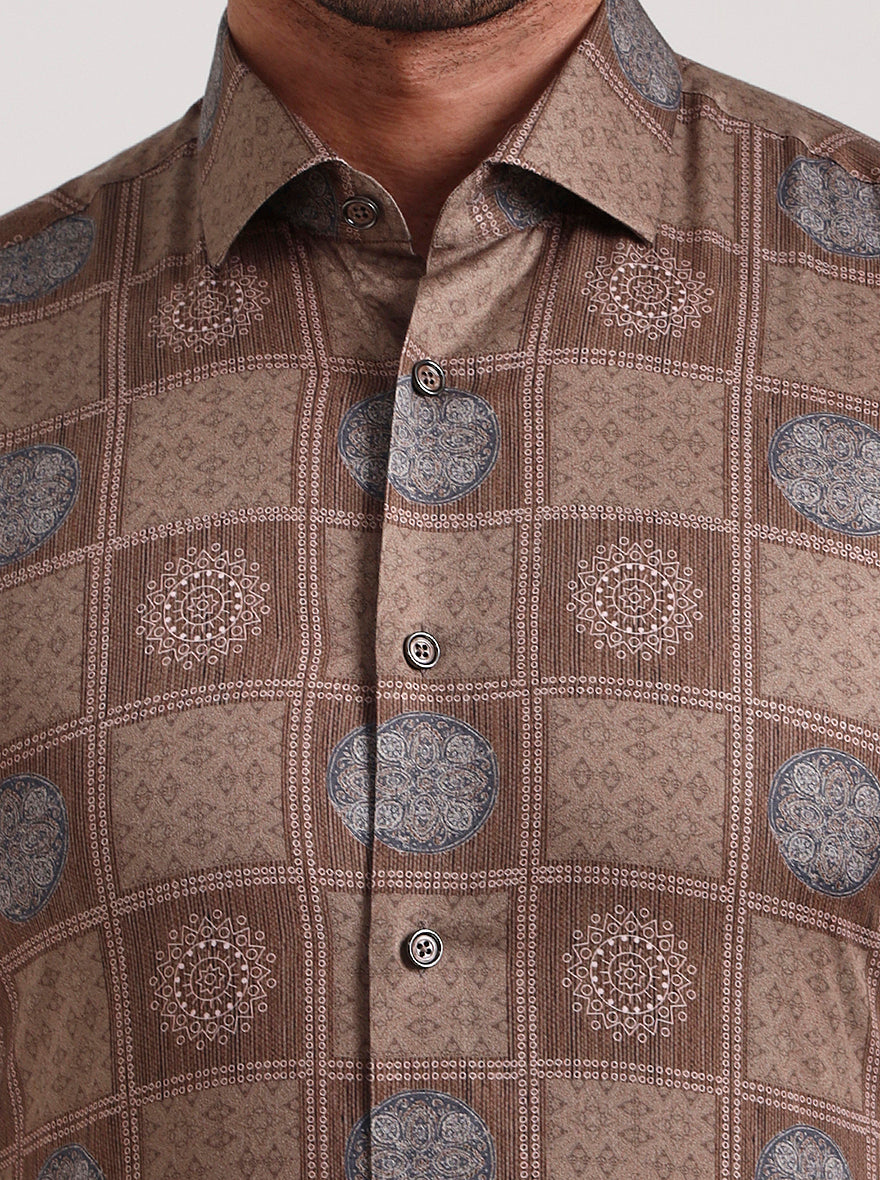 Brown Printed Slim Fit Party Wear Shirt | Wyre
