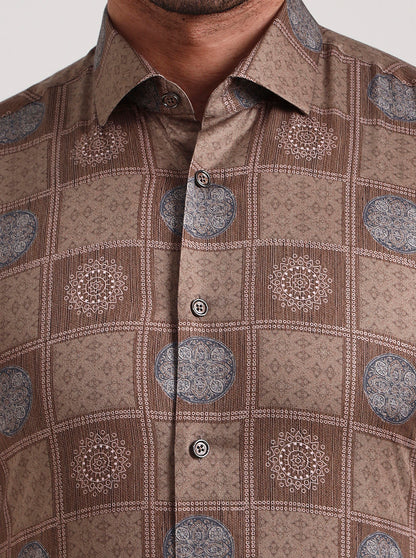 Brown Printed Slim Fit Party Wear Shirt | Wyre