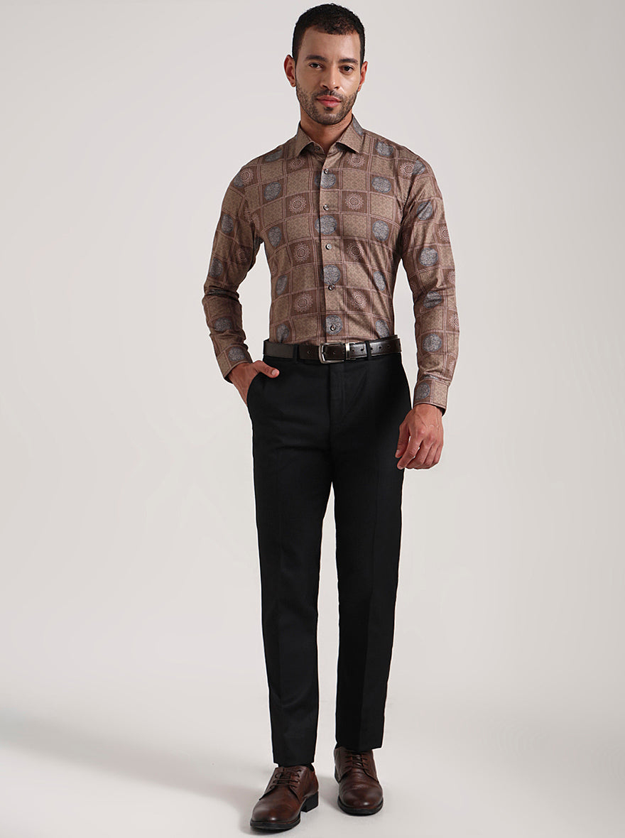 Brown Printed Slim Fit Party Wear Shirt | Wyre