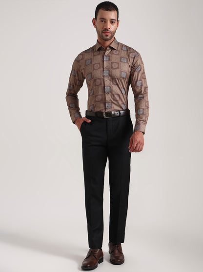 Brown Printed Slim Fit Party Wear Shirt | Wyre