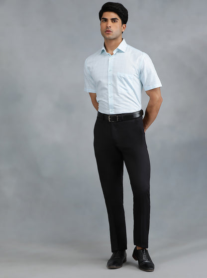 Light Blue Checked Regular Fit Formal Shirt | Greenfibre