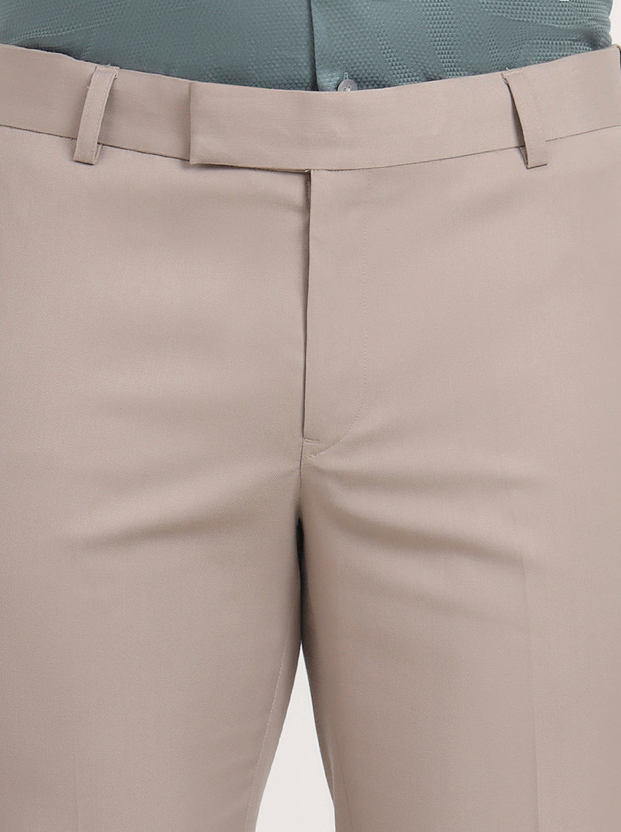 Beige Solid Slim Fit Formal Trouser | Metal