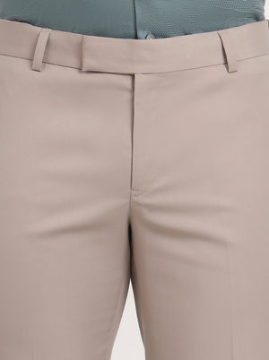 Beige Solid Slim Fit Formal Trouser | Metal