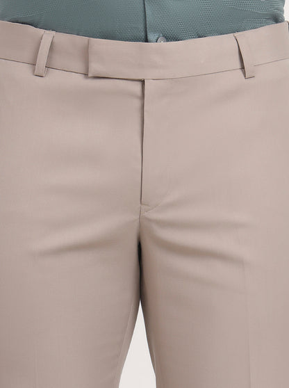 Beige Solid Slim Fit Formal Trouser | Metal