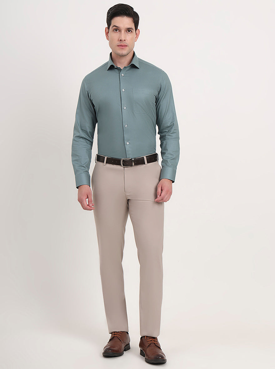 Beige Solid Slim Fit Formal Trouser | Metal