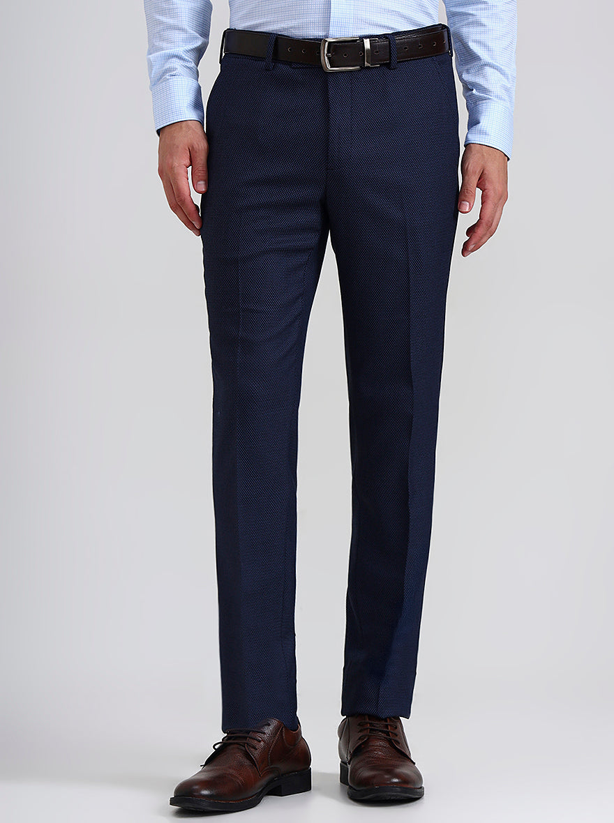 Blue Printed Slim Fit Formal Trouser | JadeBlue Youth