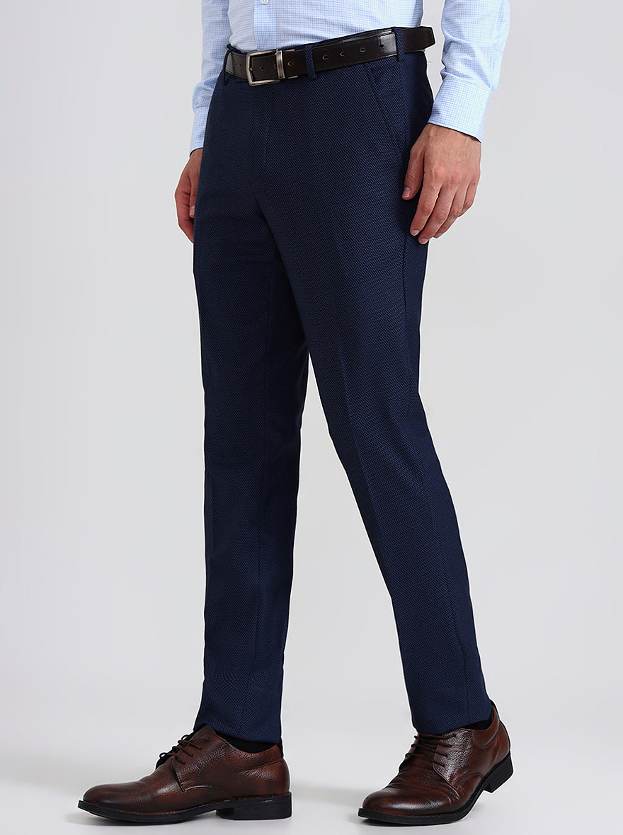 Blue Printed Slim Fit Formal Trouser | JadeBlue Youth
