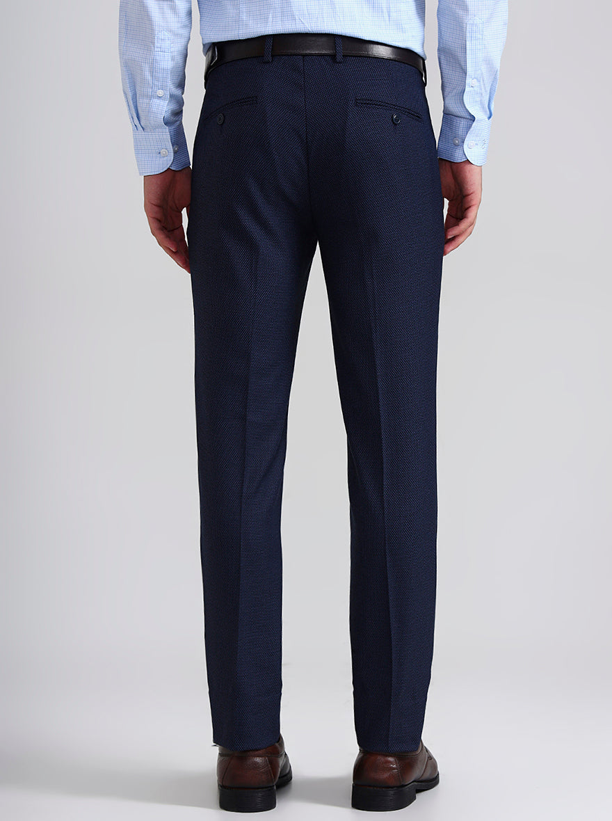 Blue Printed Slim Fit Formal Trouser | JadeBlue Youth