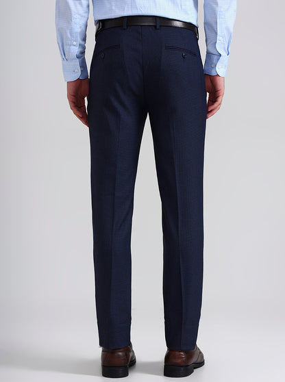 Blue Printed Slim Fit Formal Trouser | JadeBlue Youth