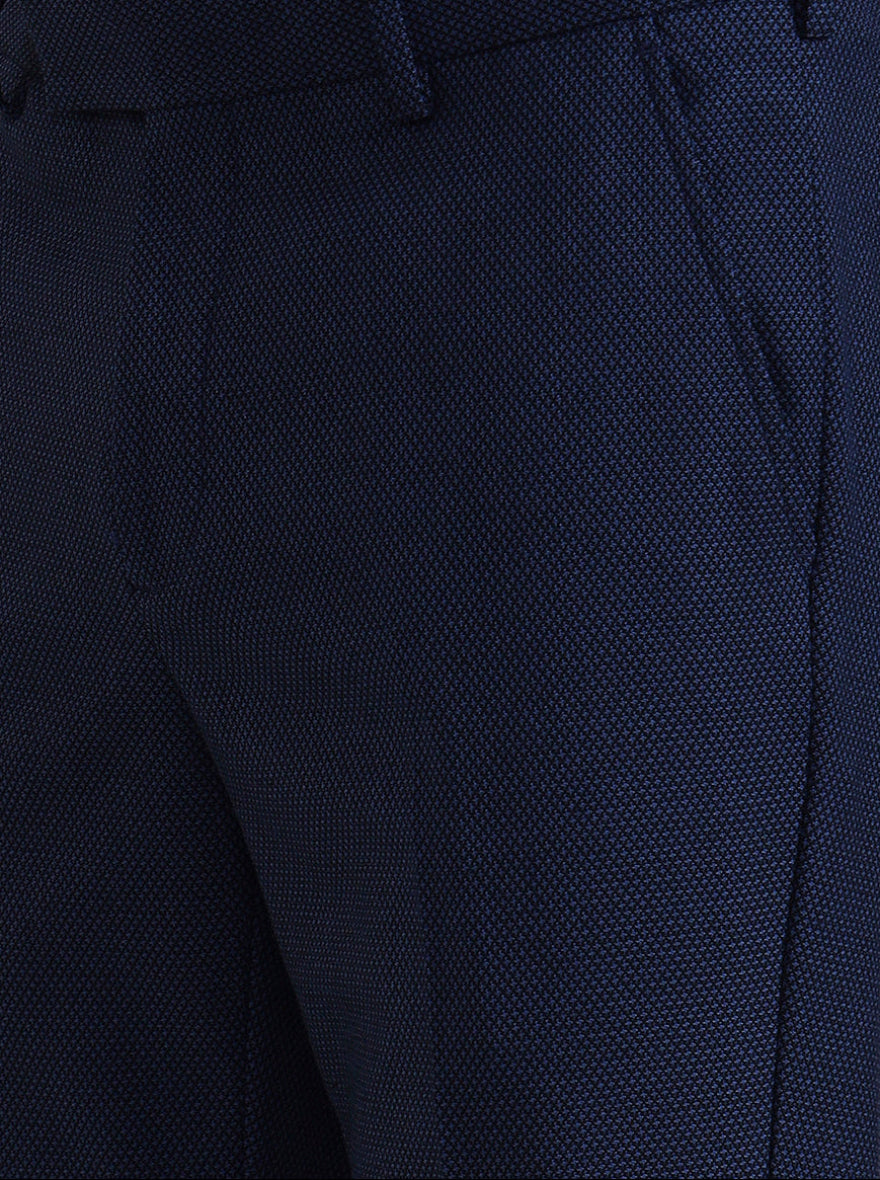 Blue Printed Slim Fit Formal Trouser | JadeBlue Youth