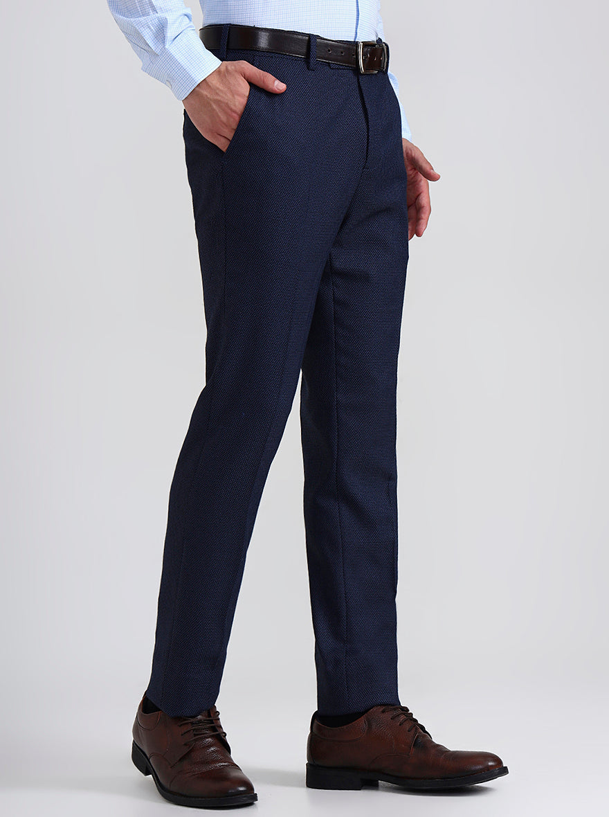 Blue Printed Slim Fit Formal Trouser | JadeBlue Youth